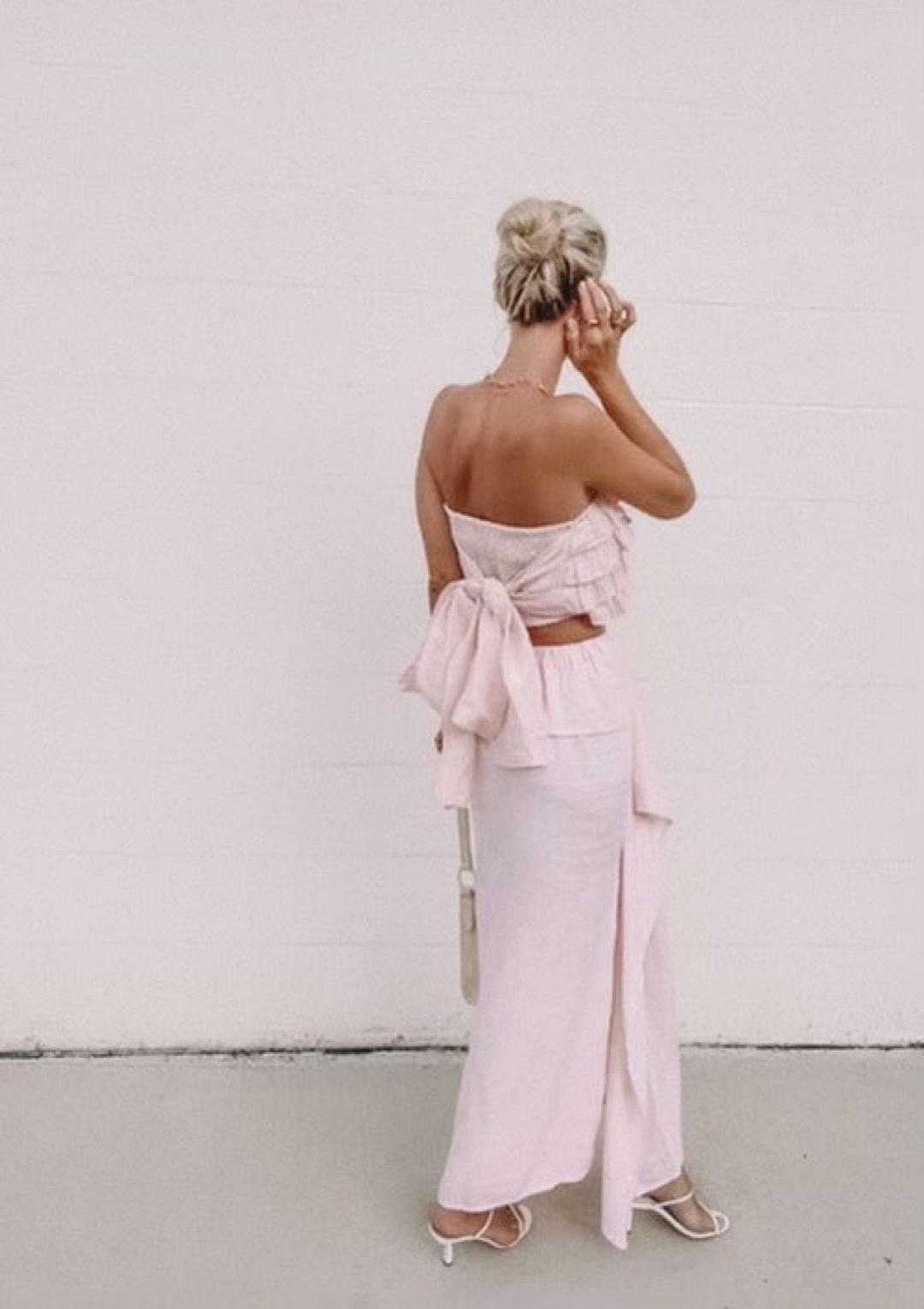 Ess The Label Blush Ruffle Linen Set Pink Size AU 6 for rent on The Volte - main image