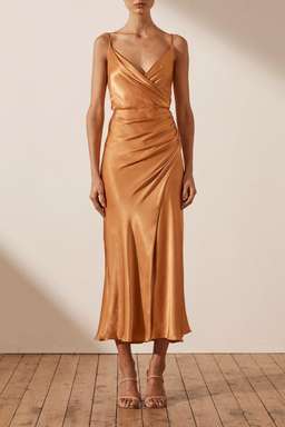 Shona joy Gala Draped Midi Dress Orange Size 12