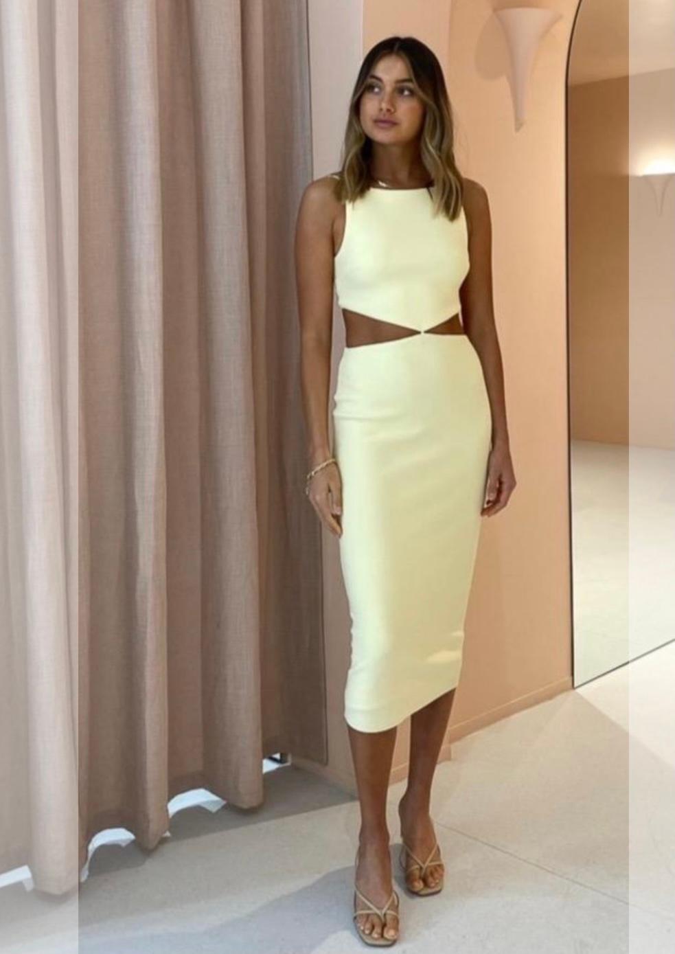 Bec & Bridge Scout Cut Midi Dress Yellow Size 6 for rent on The Volte - main image