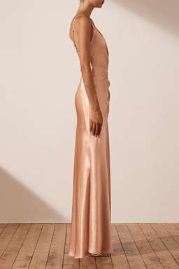 Shona Joy La Lune Cross Draped Maxi Dress Desert Rose Size 8