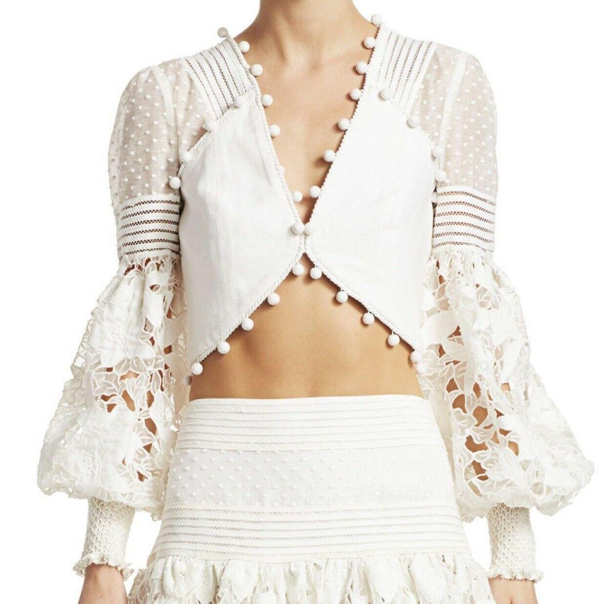 Zimmermann Corsage Embellished Bodice Cropped Top White Size 12 - Image 2