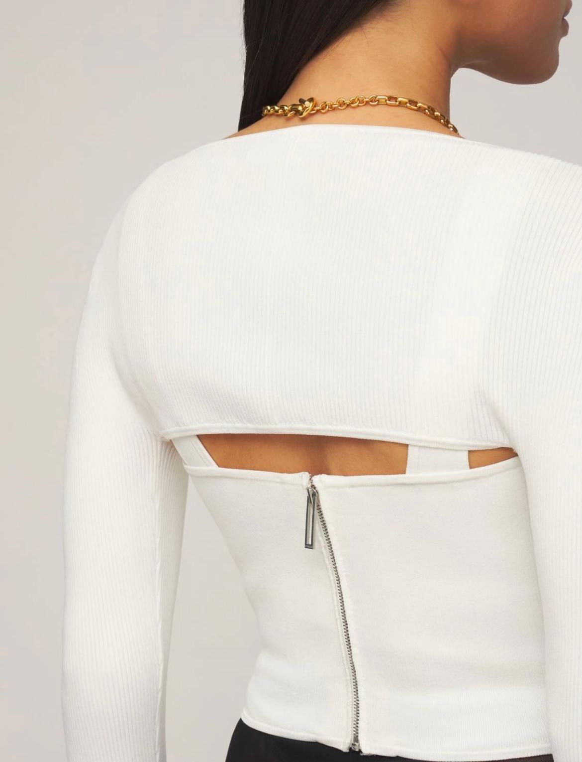 Dion Lee Ivory Pointelle Corset LS Top White Size 6 - Image 2