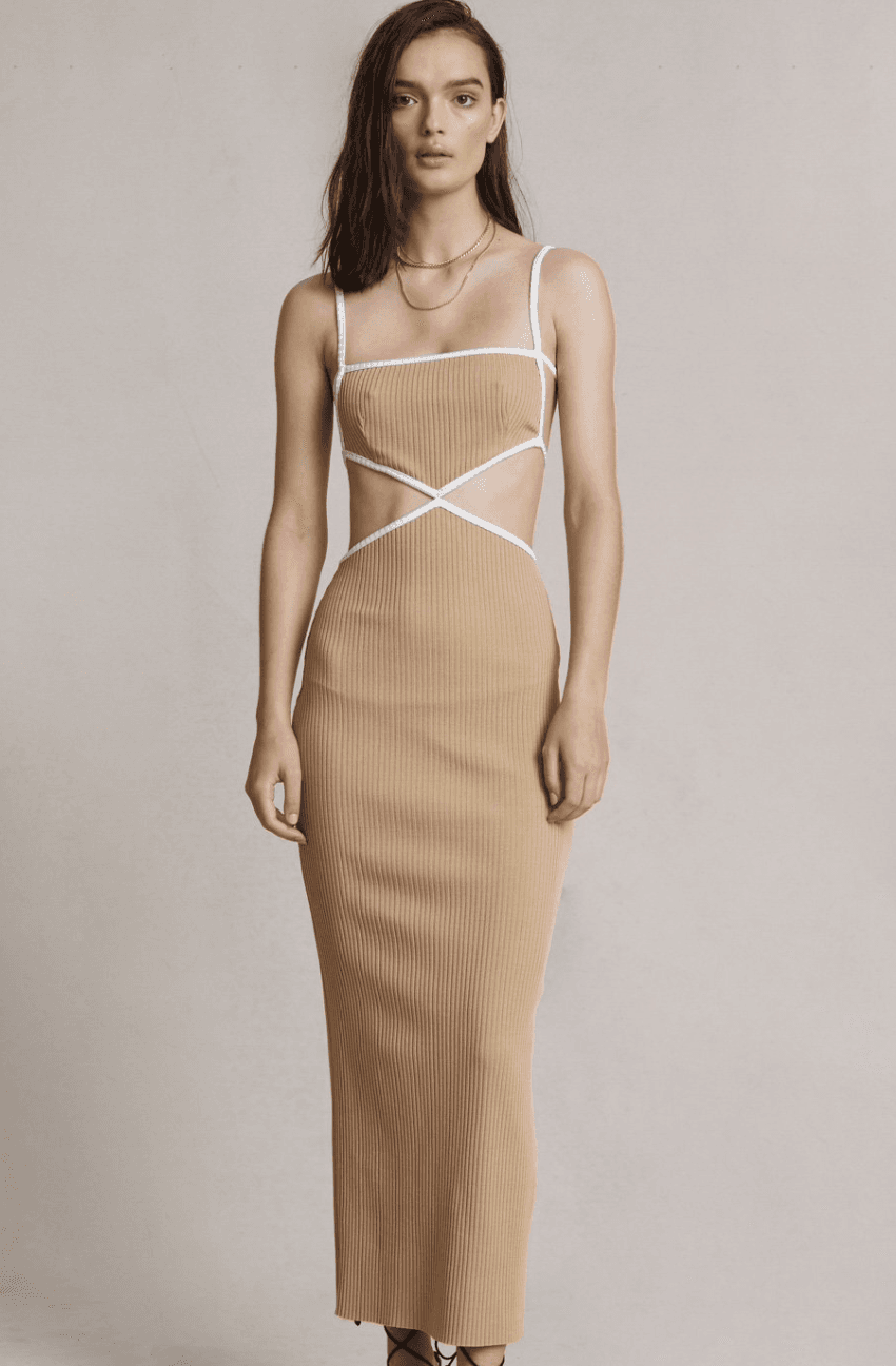 Bec & Bridge Coyote Midi Dress in Camel - Size 6 for rent on The Volte - main image