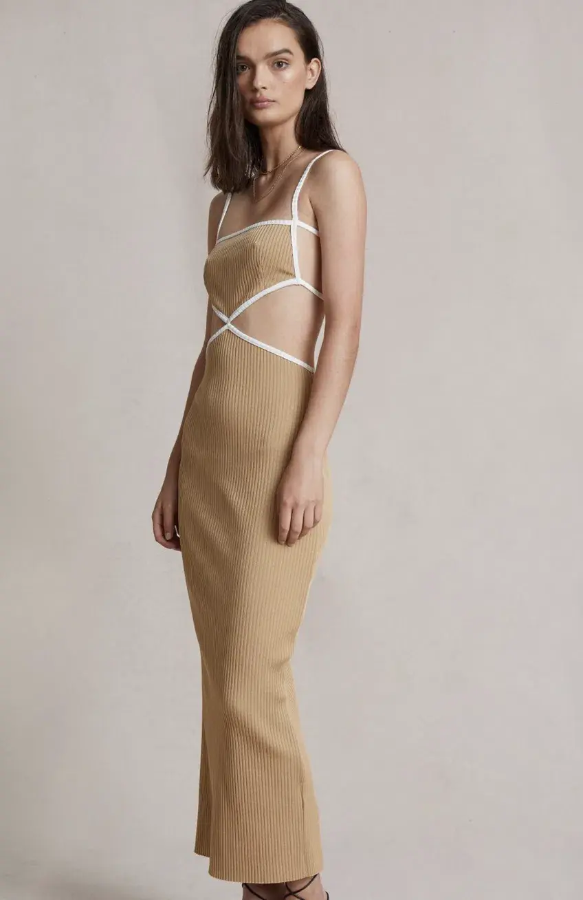 Bec & Bridge Coyote Midi Dress in Camel - Size 6 for rent on The Volte - main image