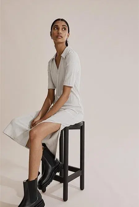 Country Road Rib Polo Midi Dress Grey Size 10 for rent on The Volte - main image