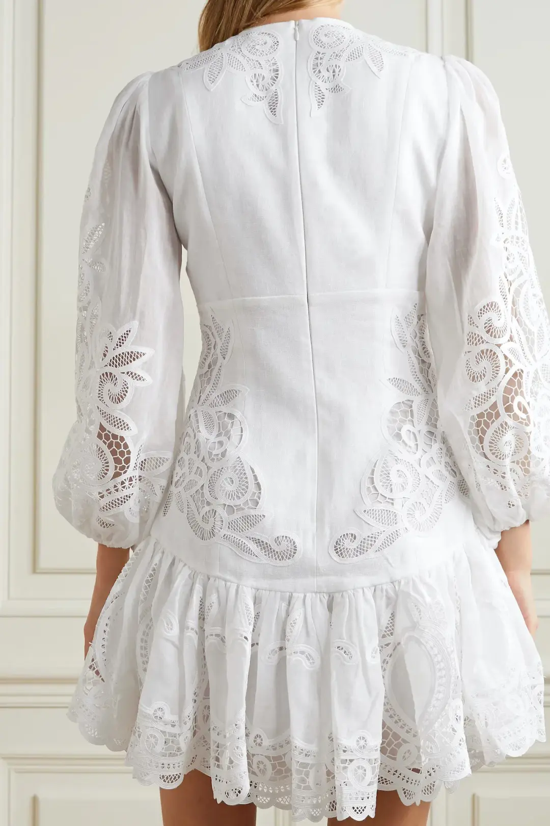 Zimmermann Mae Guipure Lace Trimmed Mini Dress Ivory Size 1 for rent on The Volte - main image