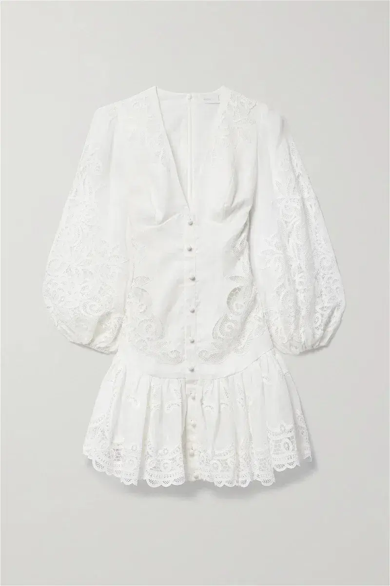 Zimmermann Mae Guipure Lace Trimmed Mini Dress Ivory Size 1 for rent on The Volte - main image