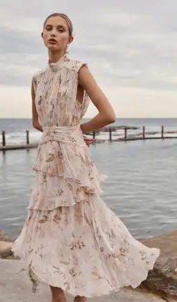 Shona Joy Nina Sleeveless Ruched Midi Dress Print Size 8