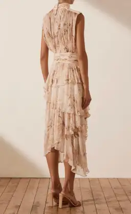 Shona Joy Nina Sleeveless Ruched Midi Dress Print Size 8