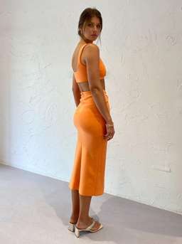 Bec & Bridge Clover Top & Midi Skirt Set Nectarine Orange Size 12 for rent on The Volte - image 2