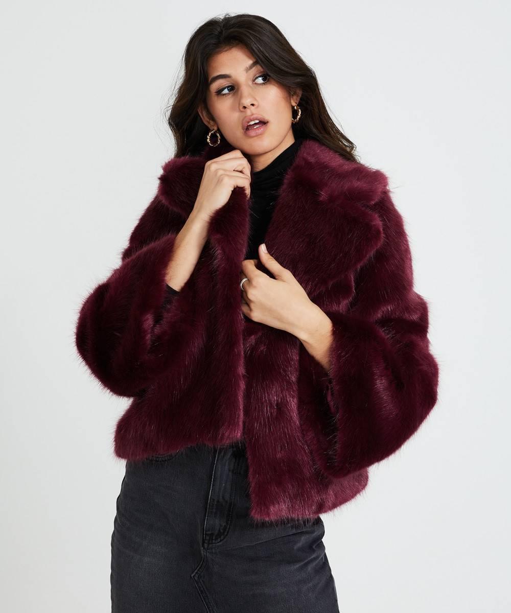 Unreal Fur Madame Butterfly Faux Fur Jacket Wine Size M for rent on The Volte - main image