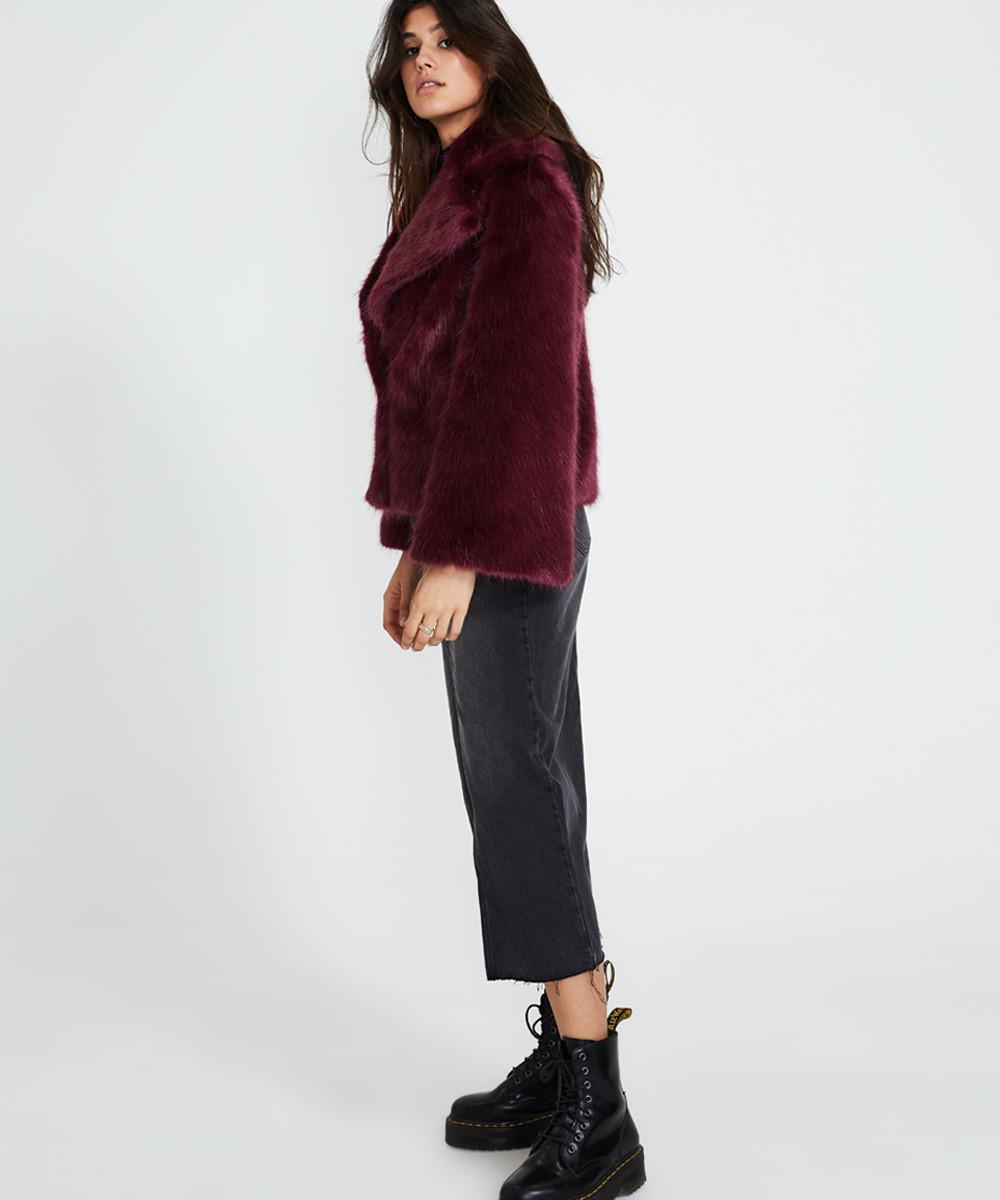 Unreal Fur Madame Butterfly Faux Fur Jacket Wine Size M for rent on The Volte - main image