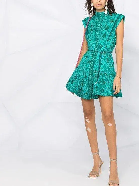 Zimmermann Lulu Panelled Flip Mini Dress Jade Floral Size 2 / AU 12 for rent on The Volte - main image