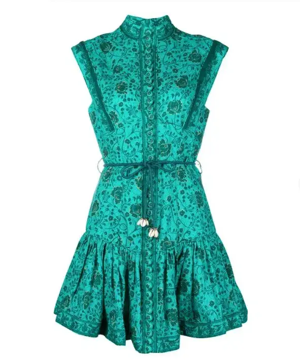 Zimmermann Lulu Panelled Flip Mini Dress Jade Floral Size 2 / AU 12 for rent on The Volte - main image