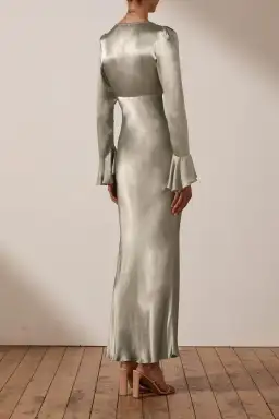 Shona Joy La Lune Cuff Bias Midi Dress in Sage size 10
