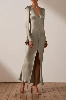 Shona Joy La Lune Cuff Bias Midi Dress in Sage size 10