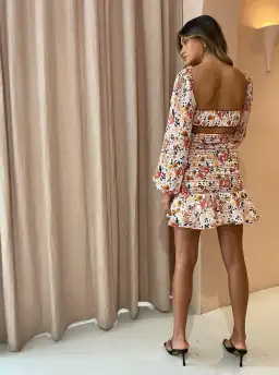 New Romantics Sylvia Long Sleeve Shirred Mini Dress Botany for rent on The Volte - image 3