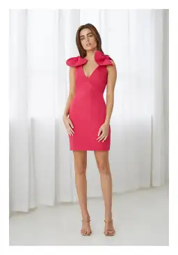 By Johnny V Plunge Bow Shoulder Mini Dress in Pink Size 10 for rent on The Volte - image 1
