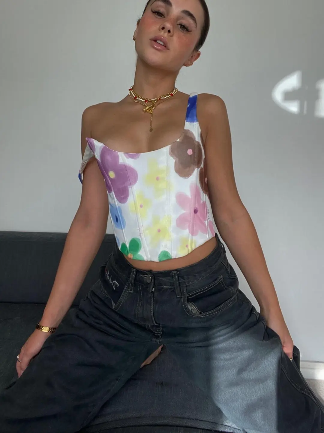 With Jean Cindy Corset Top Floral Size 4 / XXS for rent on The Volte - main image