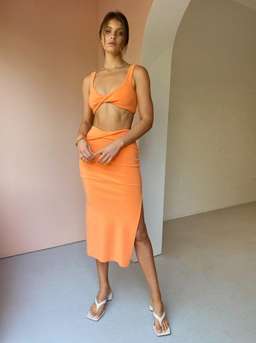 Bec & Bridge Clover Top & Midi Skirt Set Nectarine Orange Size 8 for rent on The Volte - image 2