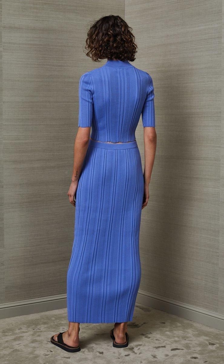 Bec & Bridge Esme Knit Crop Top & Midi Skirt Set Blue Size 8 for rent on The Volte - main image