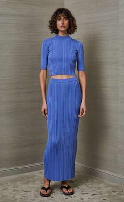 Bec & Bridge Esme Knit Crop Top & Midi Skirt Set Blue Size 8 for rent on The Volte - image 2