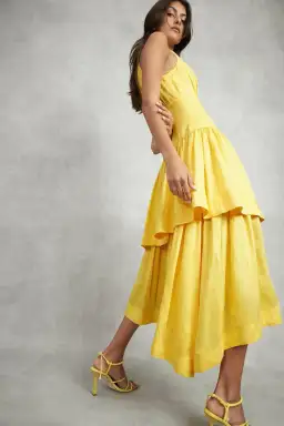 Aje Caliente Tiered Cut Out Dress DaisyYellow Size 8