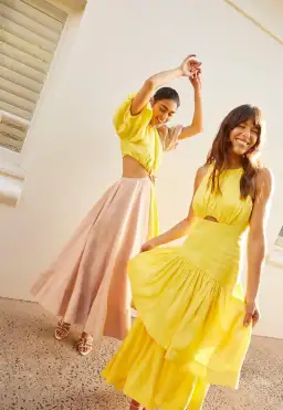 Aje Caliente Tiered Cut Out Dress Yellow Size 8