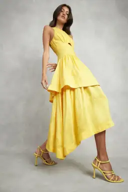 Aje Caliente Tiered Cut Out Dress Yellow Size 6