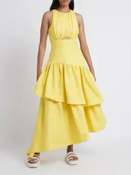 Aje Caliente Tiered Cut Out Dress Daisy Yellow Size 6