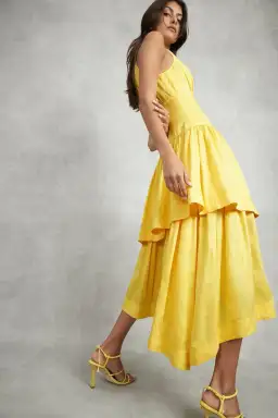 Aje Caliente Tiered Cut Out Dress Yellow Size 6