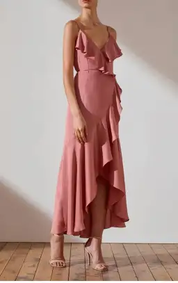 Shona Joy Luxe Bias Frill Wrap Dress Pink Size 8