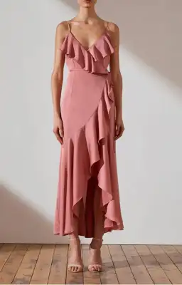 Shona Joy Luxe Bias Frill Wrap Dress Pink Size 8