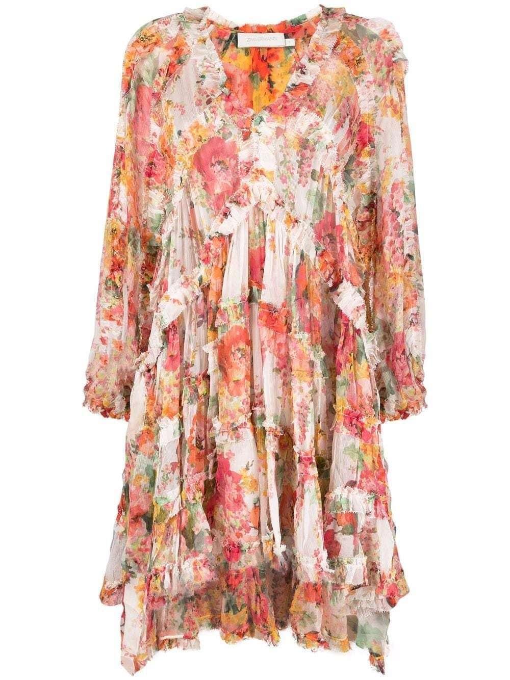 Zimmermann Mae Floral Frill Billow Mini Dress Size 3 for rent on The Volte - main image