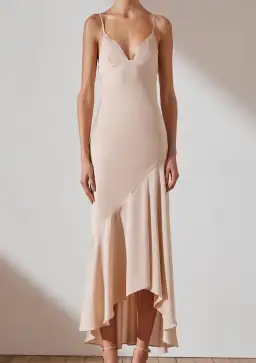 Shona Joy Luxe Bias Asymmetrical Slip Dress Cream Size 6