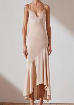 Shona Joy Luxe Bias Asymmetrical Slip Dress Champagne Size 6