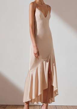 Shona Joy Luxe Bias Asymmetrical Slip Dress Champagne Size 6