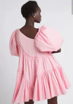 Aje Casabianca Braided Asymmetric Puff Sleeve Mini Dress Pink Size 8