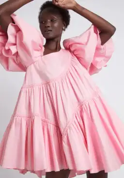 Aje Casabianca Braided Asymmetric Puff Sleeve Mini Dress Pink Size 8