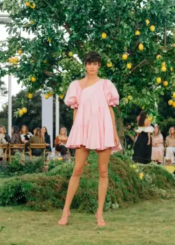 Aje Casabianca Braided Asymmetric Puff Sleeve Mini Dress Pink Size 8