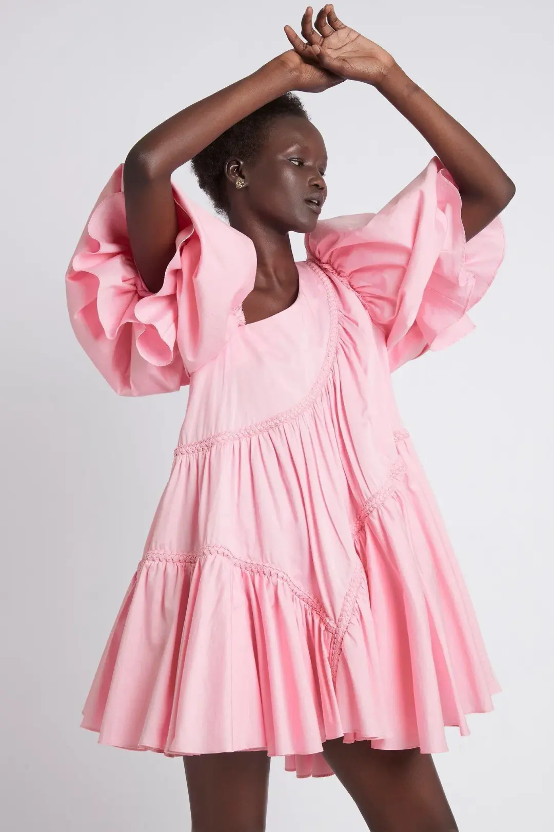 Aje Casabianca Braided Asymmetric Puff Sleeve Mini Dress size 8 for rent on The Volte - main image