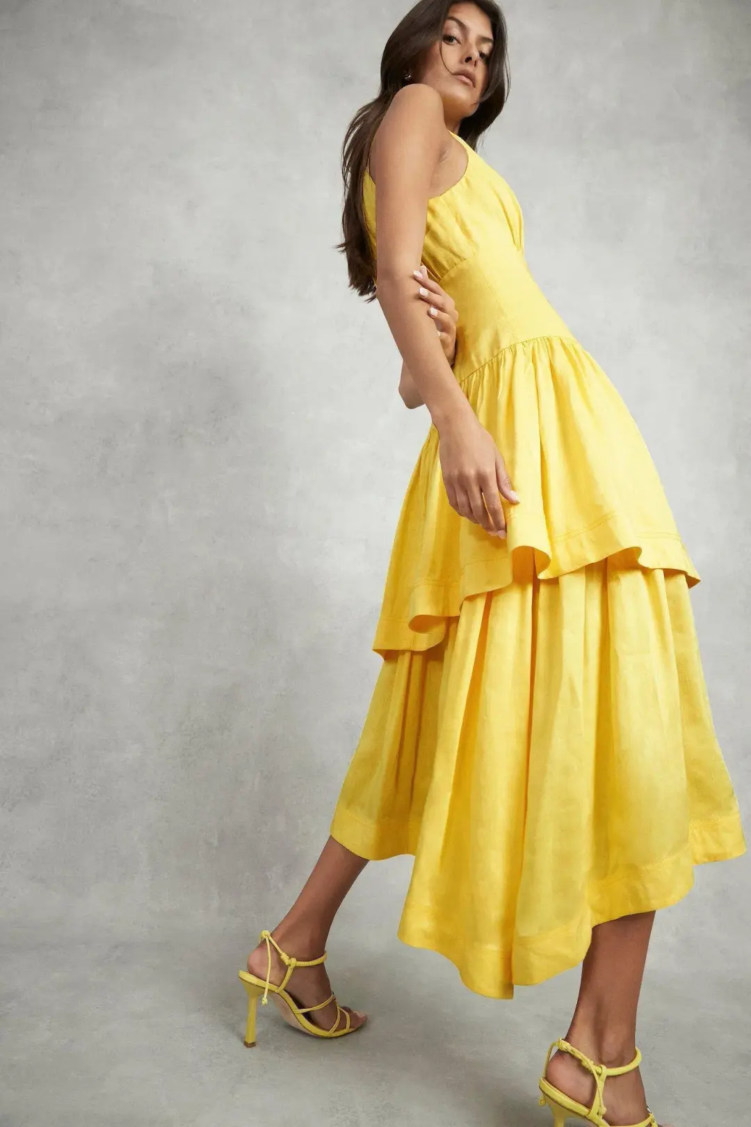 Aje Yellow Caliente Tiered Cut Out Dress Size 10 for rent on The Volte - main image