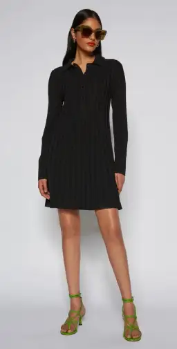 Scanlan Theodore Pleated Rib Mini Dress Black Size 8