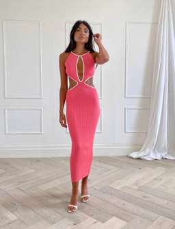 San Sloane Adrian Rib Midi Dress Coral-White Size 6 for rent on The Volte - image 1