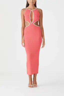 San Sloane Adrian Rib Midi Dress Coral-White Size 6 for rent on The Volte - image 2