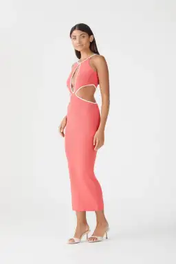 San Sloane Adrian Rib Midi Dress Coral-White Size 6 for rent on The Volte - image 3