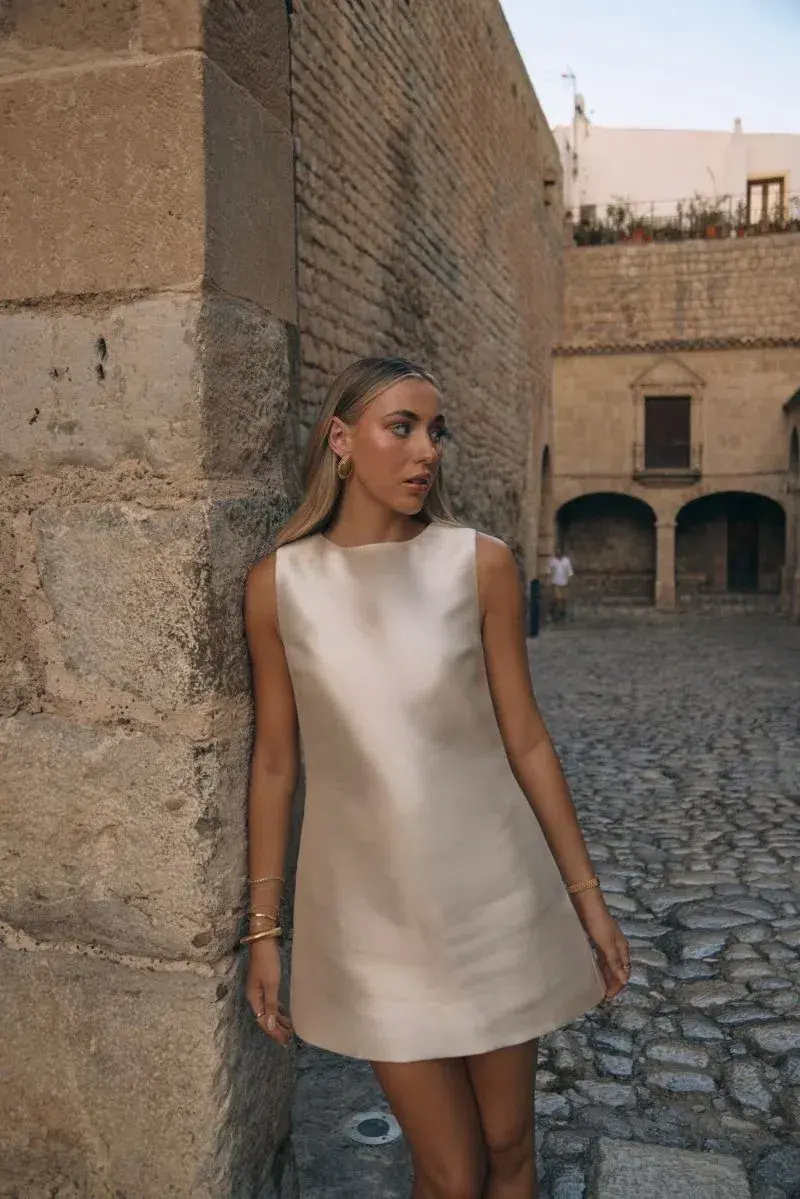 Odd Muse - The Ultimate Muse Satin Shift Dress Ivory for rent on The Volte - main image