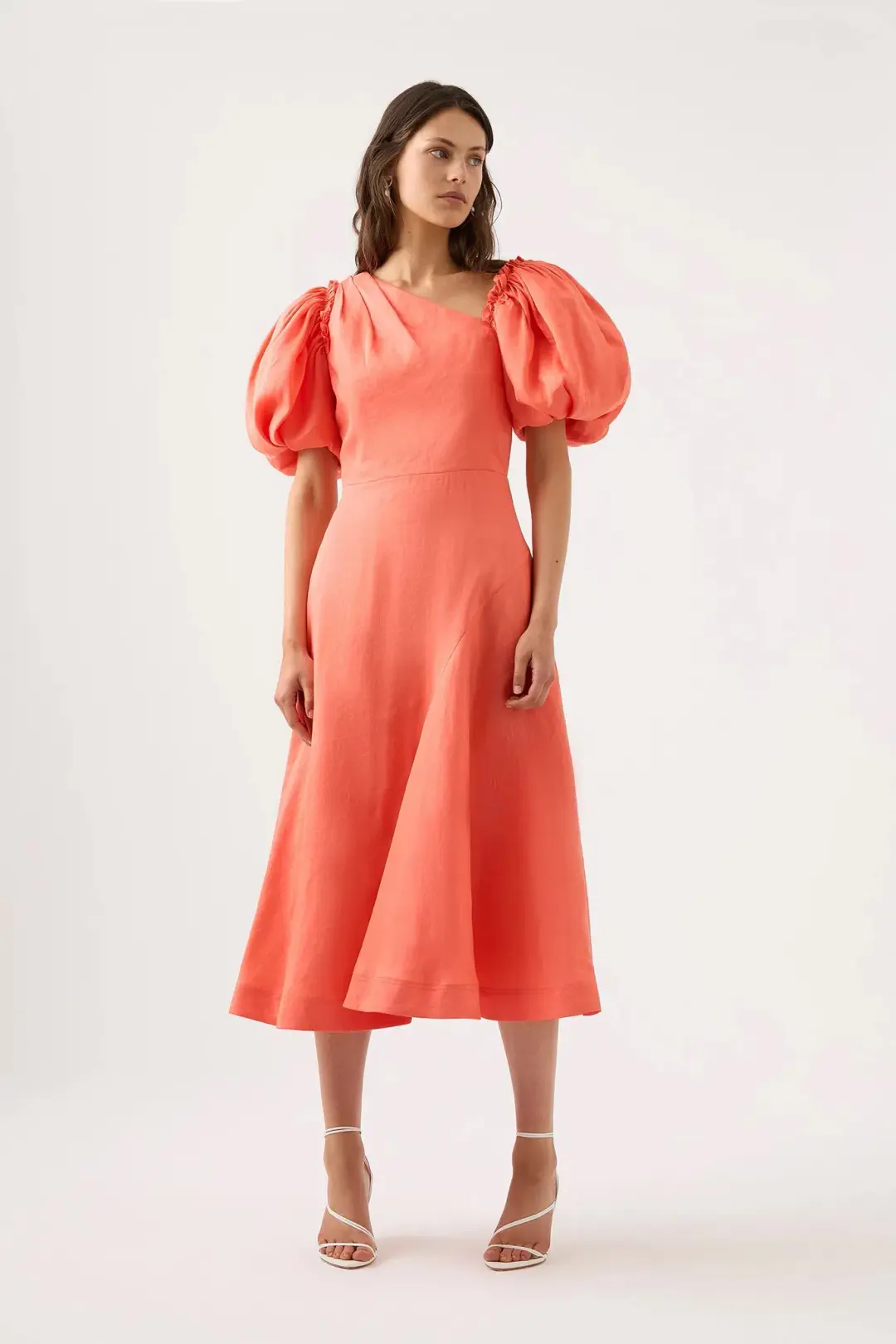 AJE - Maia Off Shoulder Midi Dress in Coral - Size 8 for rent on The Volte - main image