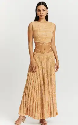 Christopher Esber Sleeveless Knit Tie Crop Top and Pleated Knit Tie Skirt Set Dune Marle Size 6 for rent on The Volte - image 2