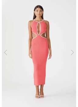 San Sloans ADRIAN RIB MIDI DRESS CORAL-WHITE Size 6 (6-8 fit) for rent on The Volte - image 3